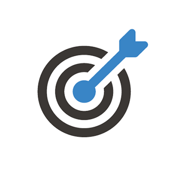 Black and blue bullsey icon with a blue dart