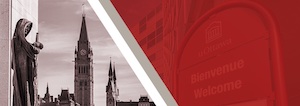 image du Parlement canadien en arrière-plan avec une statue au premier plan
